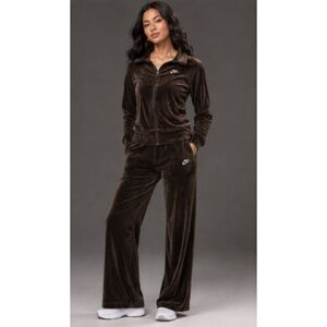 Nike Velour Tracksuit Set Chocolate Brown Full Zip Wide Leg Size Small
